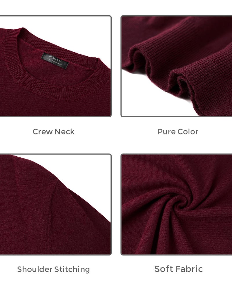 QUALFORT Women's Sweaters Burgundy Crewneck Sweater Pullover Soft Long Sleeve Knitted Jumper Tops Small - Image 3